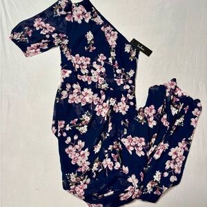 Lulu's Navy Floral One Shoulder Dress